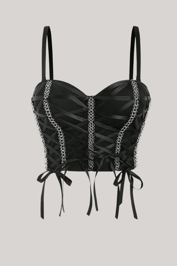 Sexy top corto de cadena negra con cordones